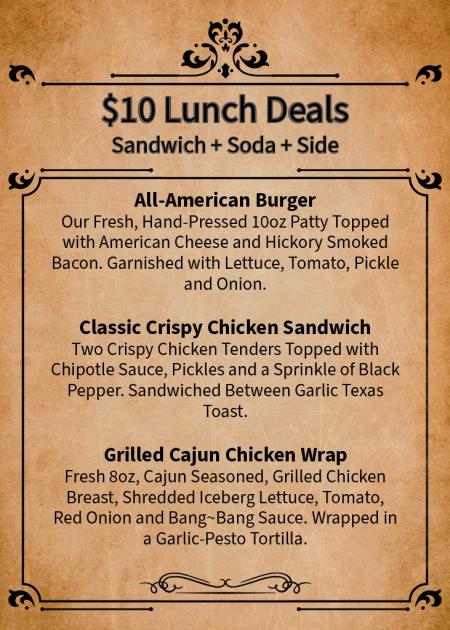 $10 Lunch Deals Sandwich + Soda + Side