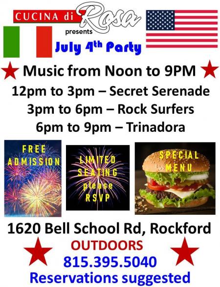July 4th All Day Music Party at Cucina Di Rosa