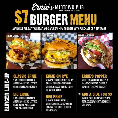$7 Burger Menu every Thursday and Saturday