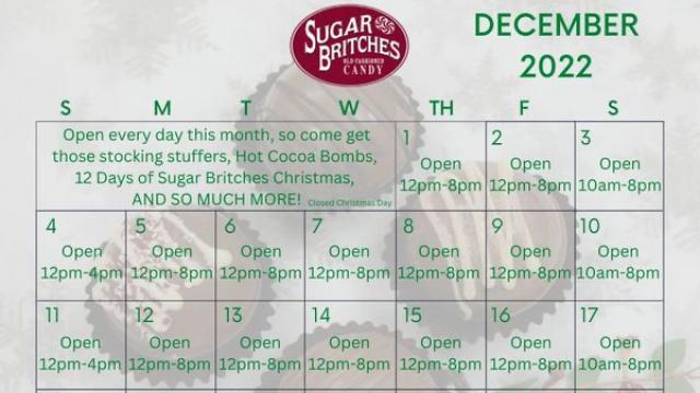 Holiday hours for Sugar Britches 