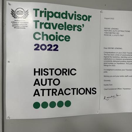2022 TripAdvisor Travelers Choice Plaque! 