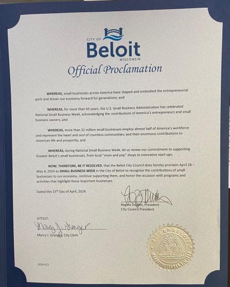 City of Beloit for recognizing National Small Business Week.