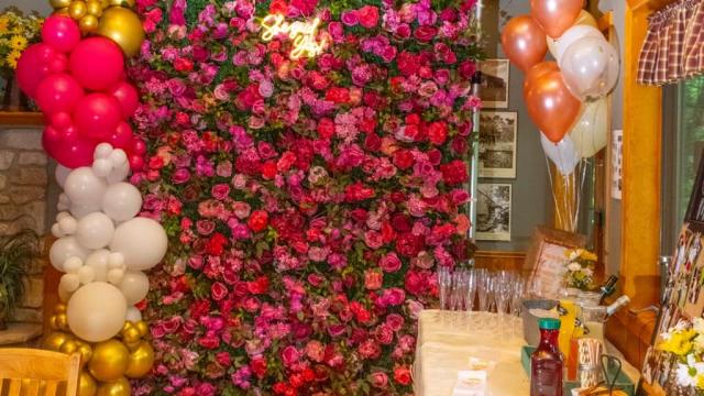 Bridal shower flower backdrop!