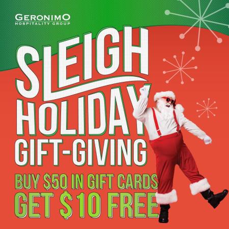 Sleigh the Season: Get a $10 Bonus with Every $50 Geronimo Gift Card!